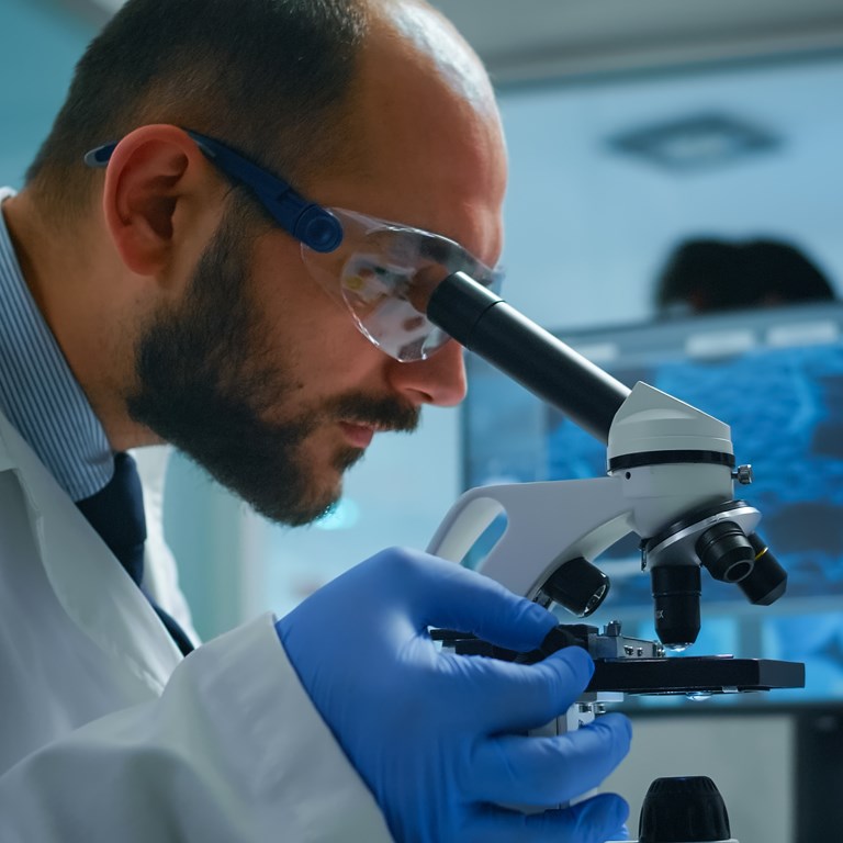 70 Lab Technician Examining Samples Liquid Using Microscope Equipped Laboratory