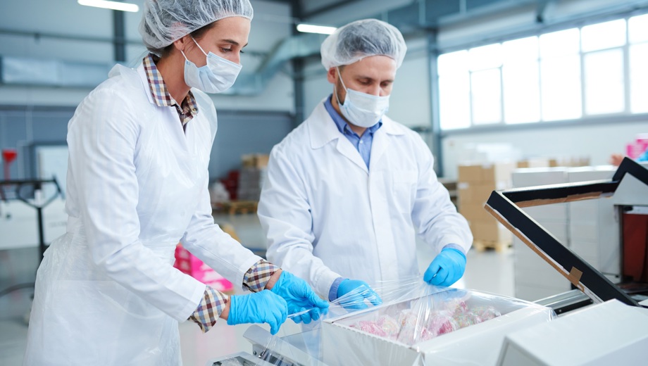 KLEIN 07 Confectionery Factory Workers Wrapping Box Into Packaging Film